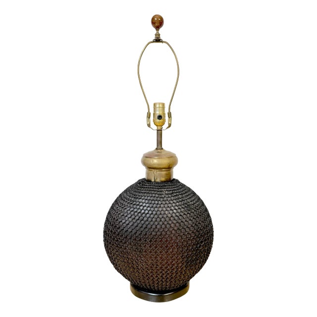 1960s French Brass & Metal Chain Mail Rounded Orb Lamp For Sale
