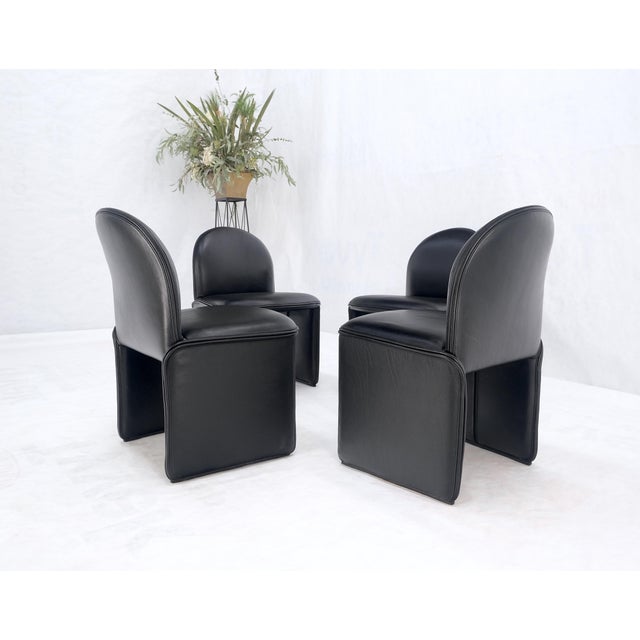 Set 4 Italian Mid Century Modern Black Leather Dining Chairs Bellini Style MINT! For Sale - Image 12 of 13