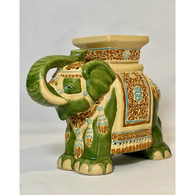 Vintage Glazed Ceramic Elephant Garden Stool | Chairish