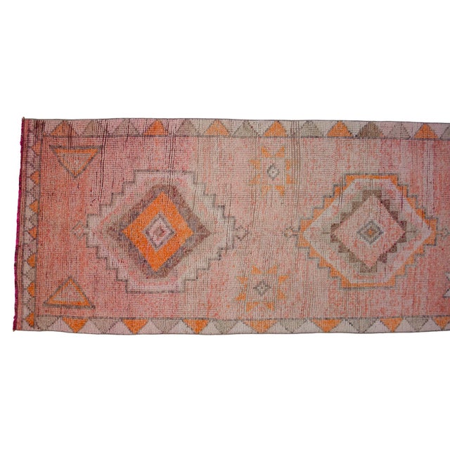 Hand-Knotted Turkish Runner Rug . Low Pile Hallway Kitchen Decor - 3′ × 12′3″ For Sale - Image 10 of 18