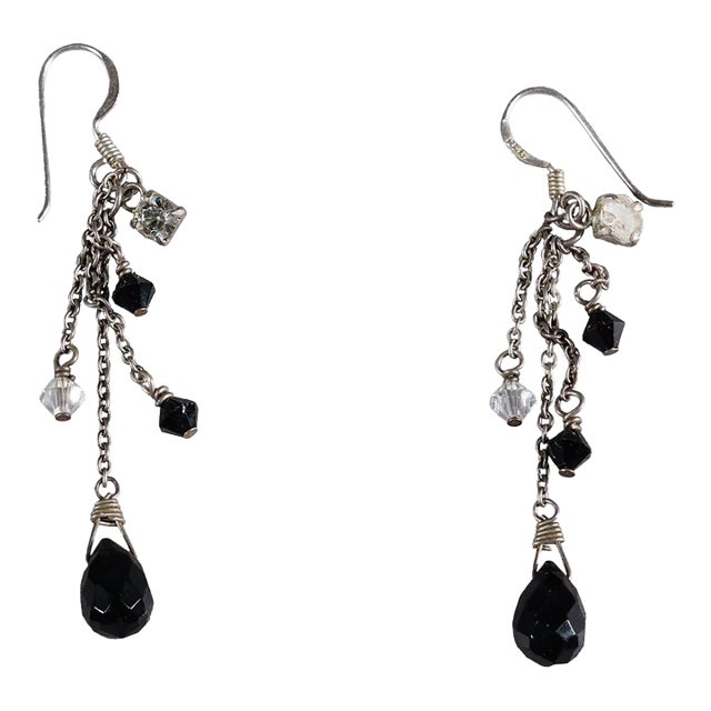 Vintage Earrings With Black Pearls and Rhinestones, Germany Ca. 1950s For Sale