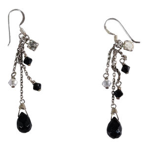 Vintage Earrings With Black Pearls and Rhinestones, Germany Ca. 1950s