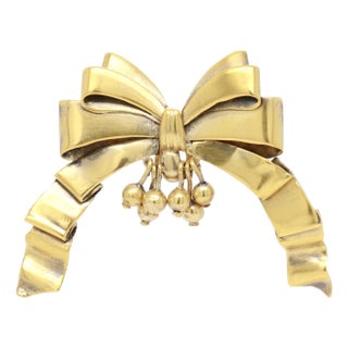 Antique William Spratling Mexican Gilt Sterling Silver Bow or Ribbon Brooch For Sale