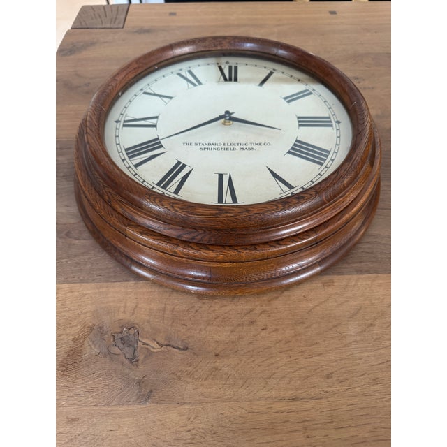 Vintage American Wooden Wall Clock For Sale - Image 4 of 12