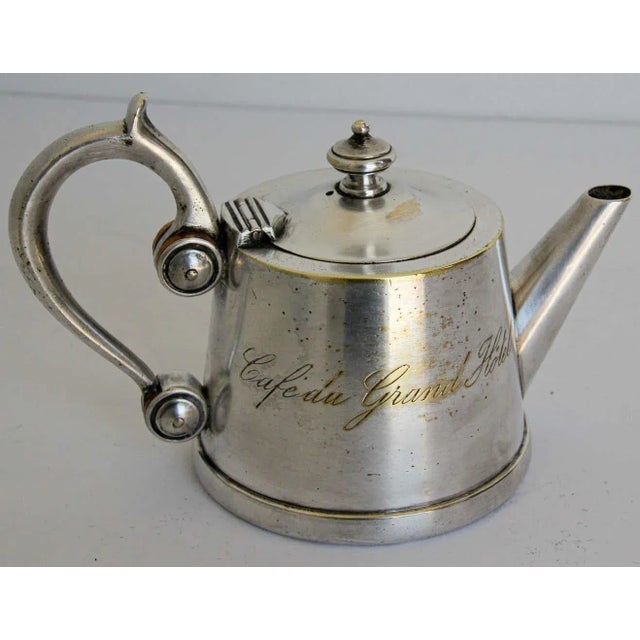 1940s Art Deco Silvered Tea Pot from" Cafe du Grand Hotel" France For Sale - Image 5 of 13