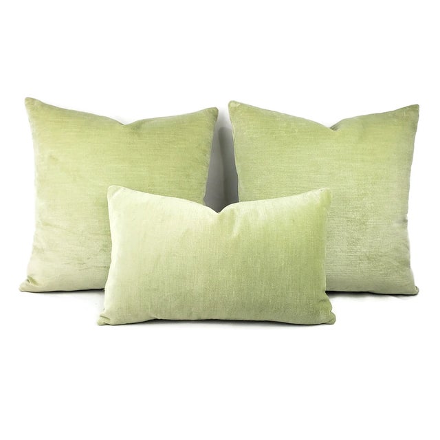 Glant Textiles Symphony Velvet in Leaf Pillow Cover - 20” X 20” Apple Green Textured Velvet Cushion Case For Sale - Image 4 of 4
