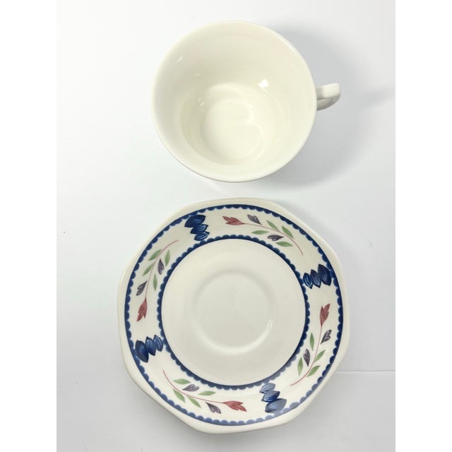 English 1990s Adams “Lancaster” Ironstone Tea Cups & Saucers - Set of 3 For Sale - Image 3 of 5