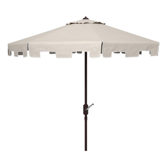 Zimmerman 11Ft Round Market Umbrella, Beige With White Trim For Sale