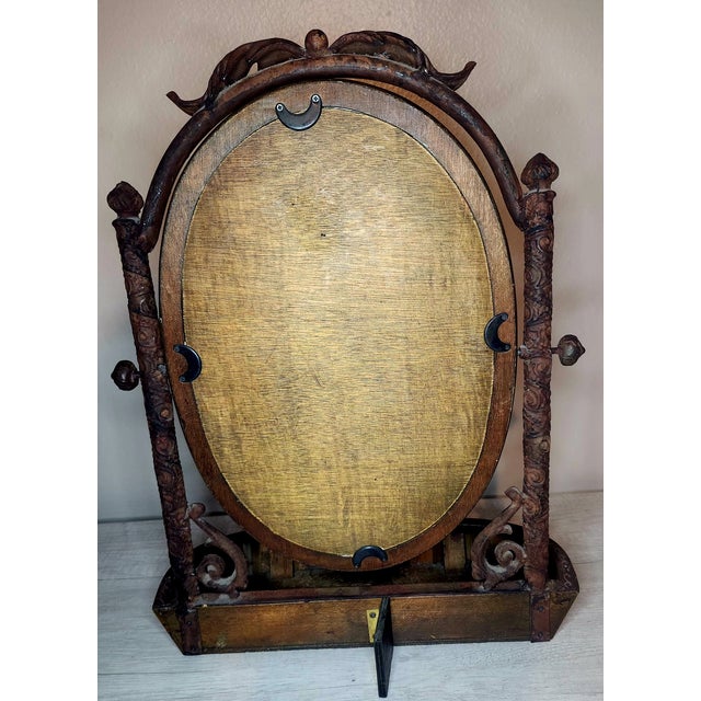 Camel 19th C. Victorian Cast Iron & Hand-Cut Bamboo Tabletop Swing Vanity Mirror For Sale - Image 8 of 12