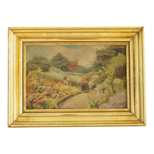 19th C. Impressionist Landscape Oil Painting Displayed in an Antiqued Gilded Gold Carved Wood Frame