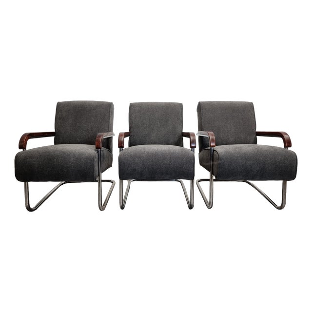 Tubular Armchair by Anton Lorenz for Ton, Set of 3 For Sale