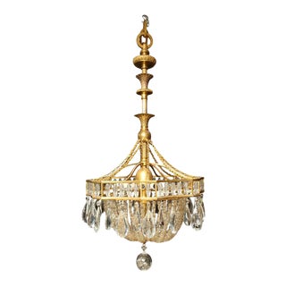 Bronze and Crystal Chandelier Attributed to Caldwell For Sale