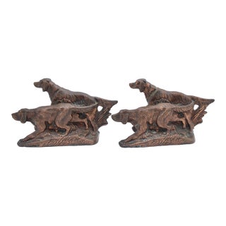 Antique English Traditional Bronze Cast Iron Sporting Dog Bookends For Sale