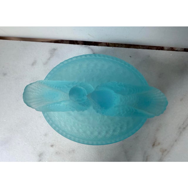 Westmoreland Glass Vintage Westmoreland Blue Satin Glass "Kissing Doves" Covered Candy Dish For Sale - Image 4 of 11