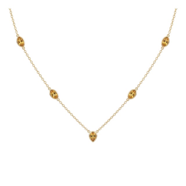 Minimalist Citrine Station Necklace | Dainty Stacking Layering Necklace | Simple Chain Link Necklace For Sale