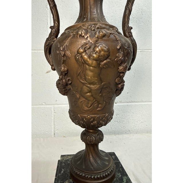 Antique Ornate Bronze Patinated Marble Victorian Ewer Mantle Garniture Vase For Sale In New York - Image 6 of 15