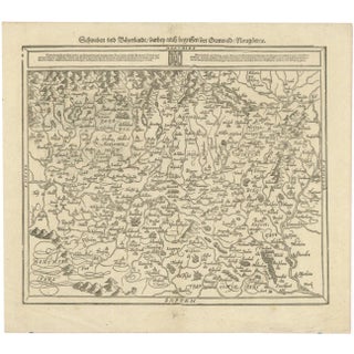 Woodcut Map of Swabia and Bavaria in Germany, 1628 For Sale