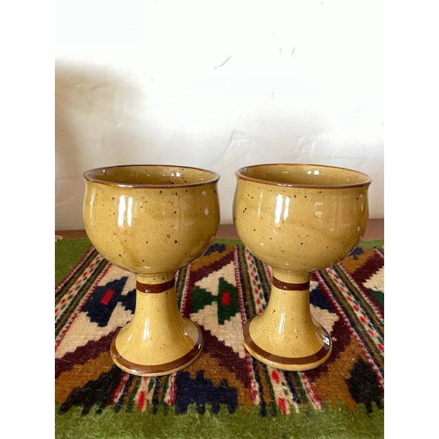 Mid-Century Stoneware Hand-Painted Wine Goblets- Set of 4 For Sale - Image 4 of 11