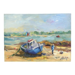Liliane Paumier Low Tide at Riantec Harbor Oil Painting, St. Malo For Sale