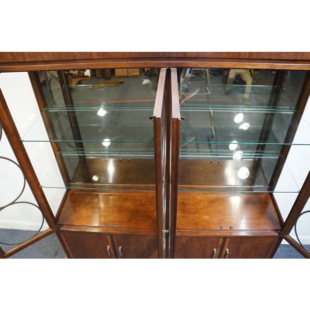 Hickory White Banded Mahogany Contemporary Modern Asian Inspired 79" Lighted Display China Cabinet For Sale In Kansas City - Image 6 of 15