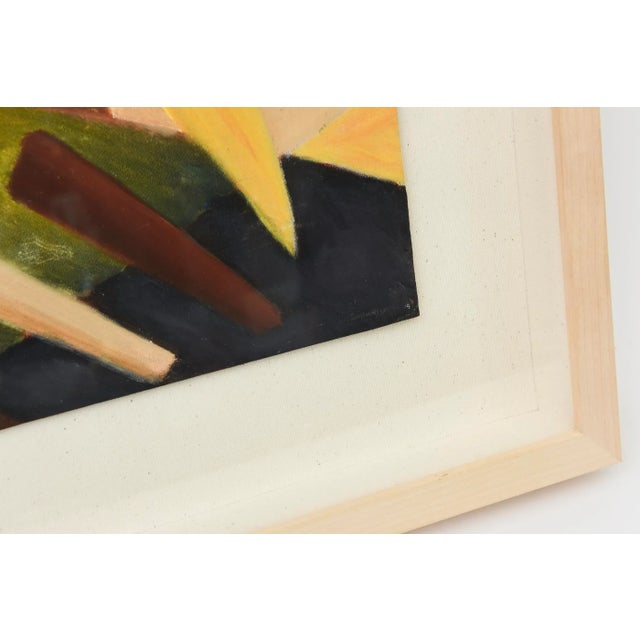 Vintage Cubist Style Abstract Acrylic Painting Custom Museum Framed 1960's Greens, Charcoal, Orange, Rust, Black Yellow For Sale - Image 9 of 10