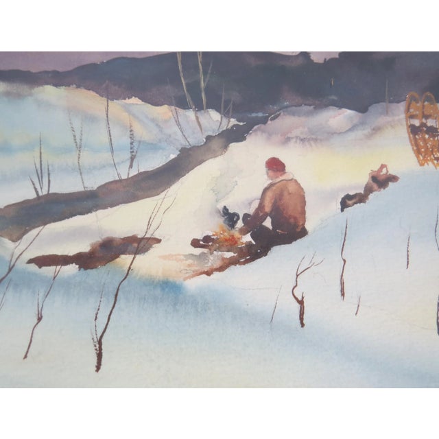 Vintage Framed Watercolor Landscape Mountain Snow Scene After Roy Martell Mason For Sale - Image 4 of 10