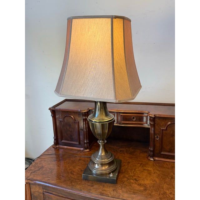 Mid 20th Century Vintage Stiffel Turned Brass Table Lamp For Sale - Image 5 of 12