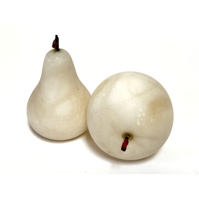 Hand-Carved Alabaster Fruit Sculptures Pear and Apple Collectible 1980s For Sale - Image 4 of 13