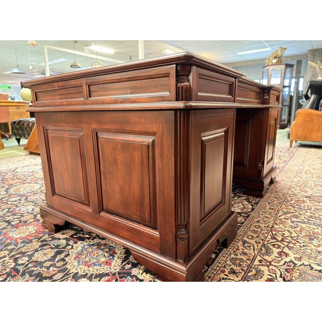 Metal English Chesterfield Desk with Green Leather Top For Sale - Image 7 of 18