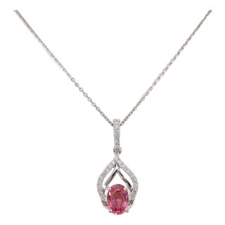 Aaa Padparadscha Sapphire Pendant With Natural Diamond Accents: Solid 14k Gold For Sale