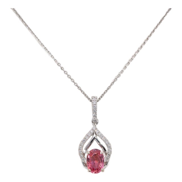 Aaa Padparadscha Sapphire Pendant With Natural Diamond Accents: Solid 14k Gold For Sale