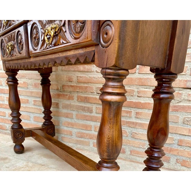 Early 20th Century Early 20th Century Spanish Carved Console Table with Four Drawers, 1930s For Sale - Image 5 of 18