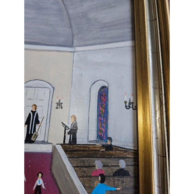 Charming Primitive Interior scene of the Main Street New Hope Pennaylvania Church by local artist John Loeper. Golden Door...