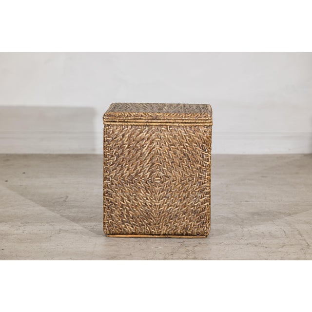Vintage Rattan Over Wood Storage Basket with Removable Lid and Side Handles For Sale - Image 10 of 17