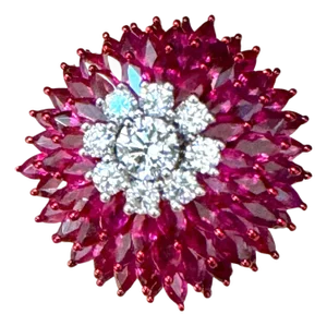 12 Ct Natural Marquis Ruby & 0.75 Ct Diamond 18 Kt White Gold Ball Ring Size 6