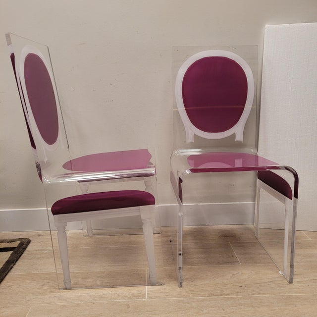Pink Set of Ghost Chairs in Acrylic Glass by Castelbajac for Acrila For Sale - Image 8 of 17
