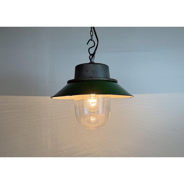 Industrial Green Enamel and Cast Iron Pendant Light, 1960s For Sale - Image 14 of 16