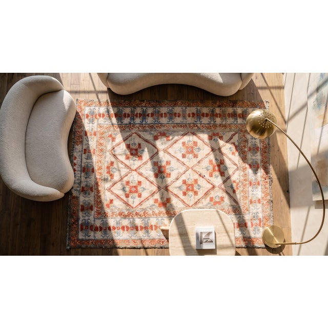 Textile Beautiful Light Ivory White Background Color Geometric Design Antique Indian Cotton Agra Rug For Sale - Image 7 of 9