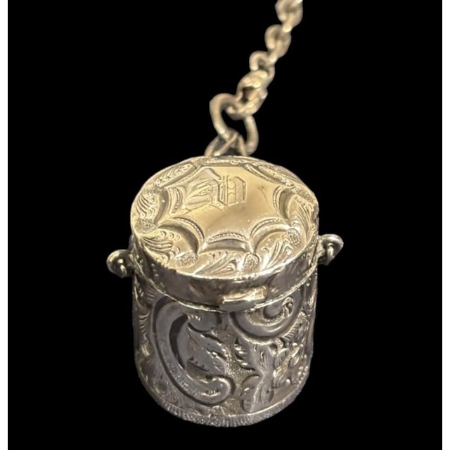 Victorian Jewelry Chatelaine With Five Notions/Accessories Hallmarked English Sterling For Sale - Image 4 of 16