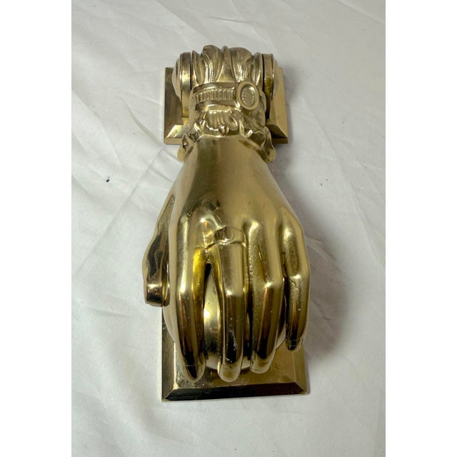 Figurative Large Vintage Solid Heavy Brass Ladies Woman Dainty Hand Front Door Knocker Set For Sale - Image 3 of 11