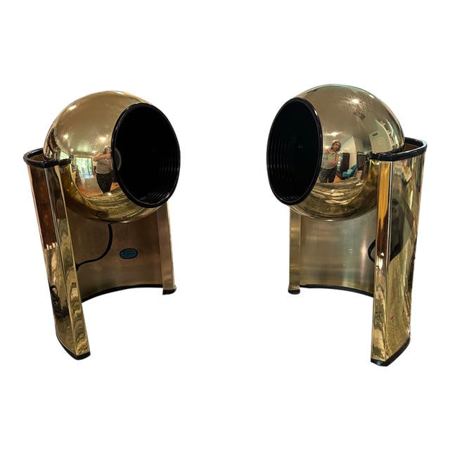 Vintage Kovacs Mid Century Modern Gold Atomic Eyeball Lamps - Pair For Sale