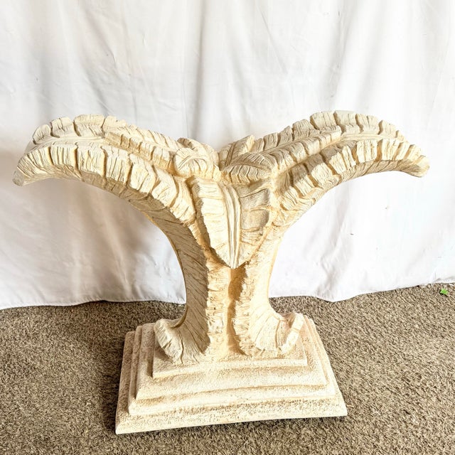 Late 20th Century Boho Chic Sculpted Ceramic Glass Top Banana Leaf Console Table For Sale - Image 5 of 7
