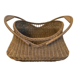 1940s French Market Basket With Bentwood Handles For Sale