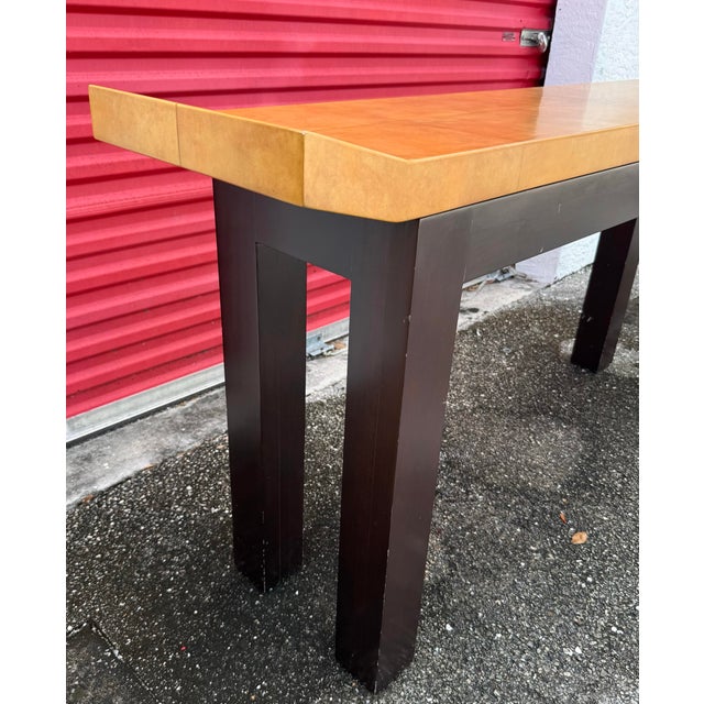 High End Goat Skin Top Pagoda Style Large Designer Console Foyer Sofa Table For Sale In West Palm - Image 6 of 12