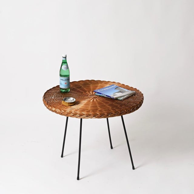 Hand-Woven Rattan and Black Iron Coffee Table by Roberto Mango, Italy, 1970s For Sale - Image 14 of 15