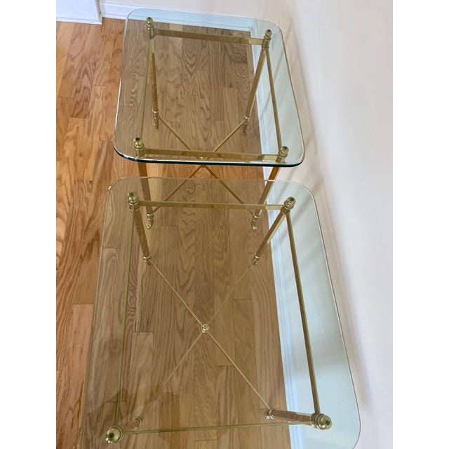 Pair of Beautiful Vintage Brass and Glass Italian End Tables For Sale - Image 4 of 4