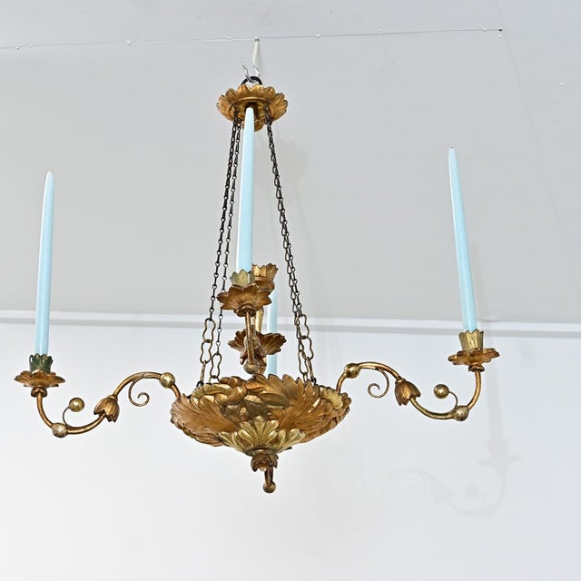 19th Century Neoclassical Giltwood Candle Chandelier For Sale In Baton Rouge - Image 6 of 12
