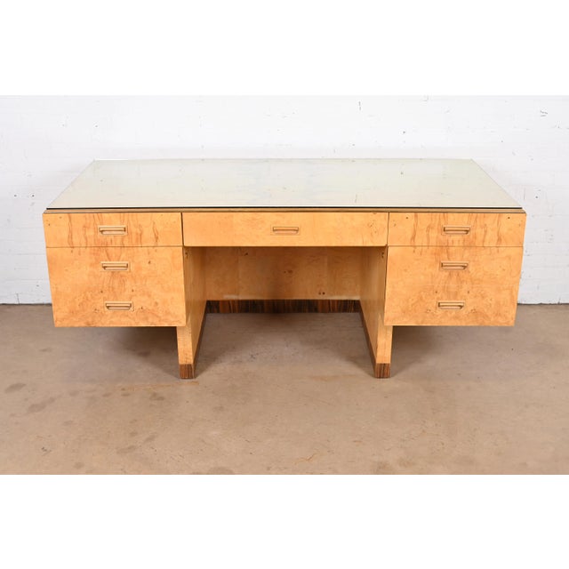 Milo Baughman Style Burl Wood and Macassar Ebony Executive Desk by Henredon For Sale - Image 12 of 13