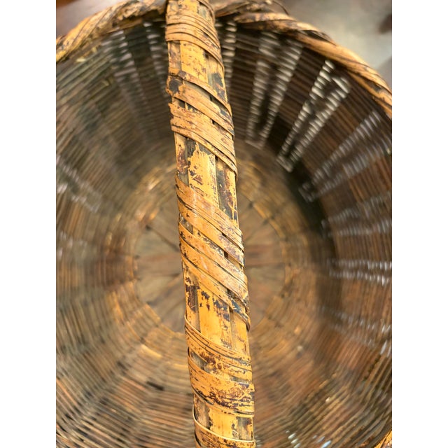 1940s Vintage French Gathering Basket With Woven Cane Handle, Circa 1940s For Sale - Image 5 of 7
