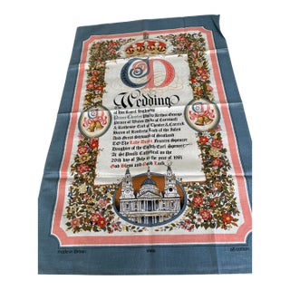 Charles and Diana Royal Wedding Commemorative Linen Tea Towel Banner 1981 Made in Britain by Vista Company For Sale